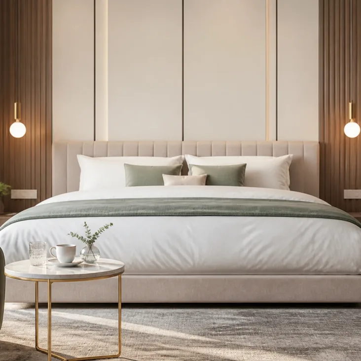 A bedroom finished in calm neutrals