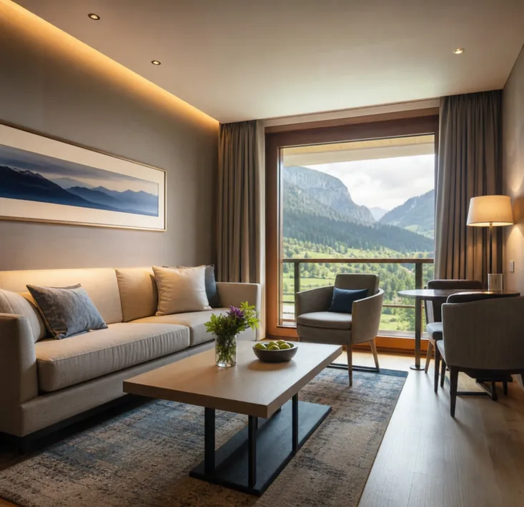 A rustic contemporary living room