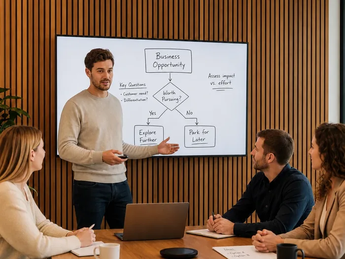 A first-time manager session at the whiteboard